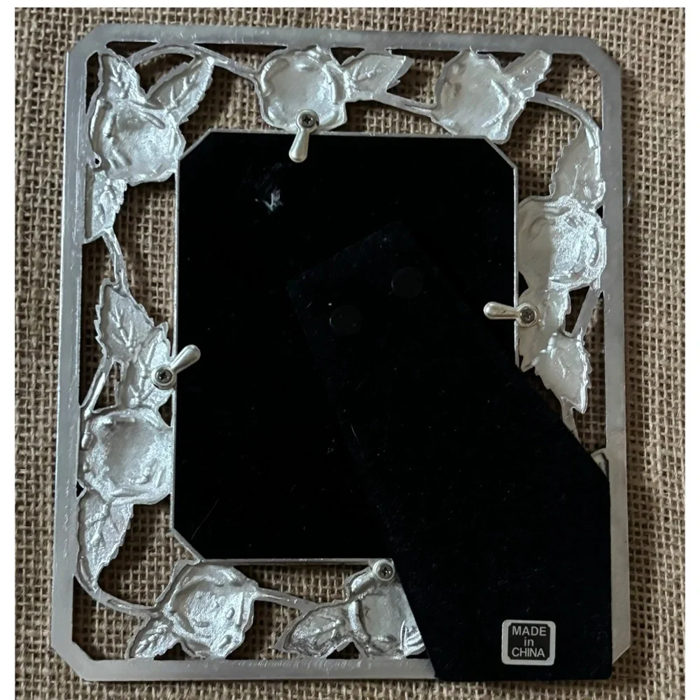Rose Floral Silver Tone Metal Picture Frame Flowers Victorian Romance Cottage